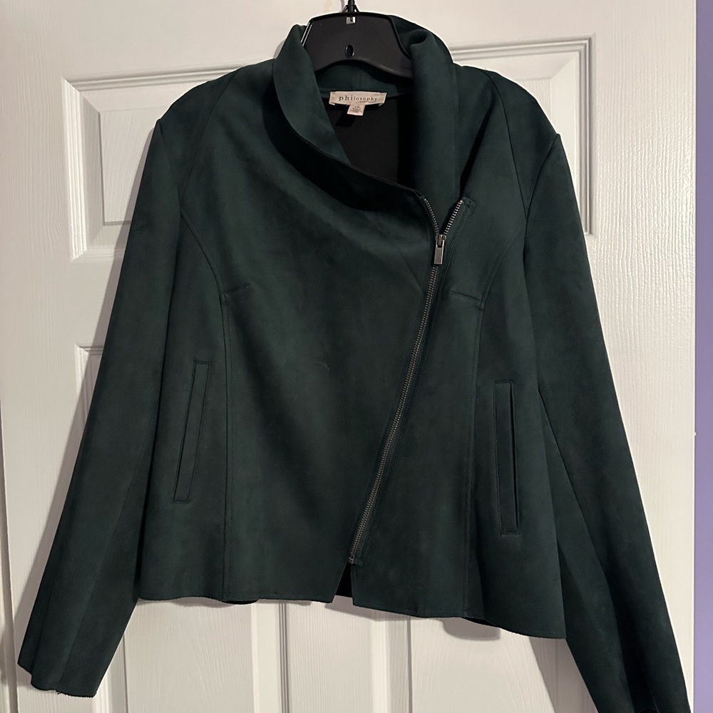 Philosophy suede green moto jacket size large
